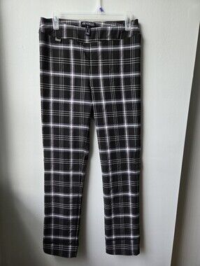 Womena 8 Black and White Plaid Stretch Trousers Womens Office